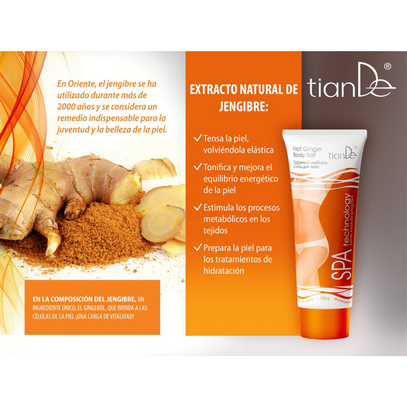 Sal Marina corporal anticelulítica y piel de naranja con Jengibre Caliente