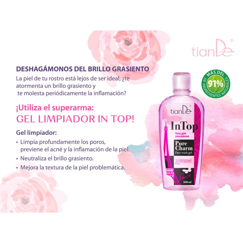 Gel Limpiador Facial Anti-acné, Piel grasa y Poros Dilatados In Top.
