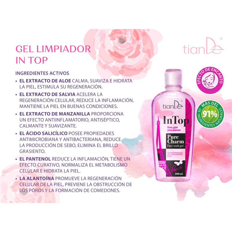 Gel Limpiador Facial Anti-acné, Piel grasa y Poros Dilatados In Top.