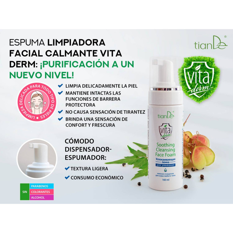 Espuma Facial Limpiadora Calmante para Piel Sensible y Atópica Vita Derm.