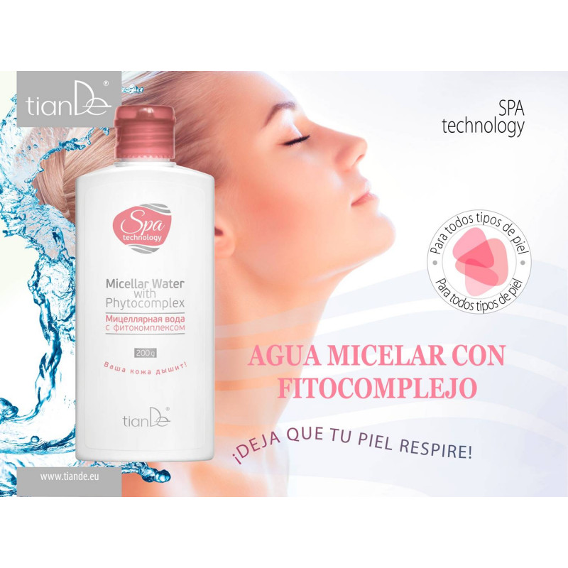 Agua Micelar Multifuncional con Fitocomplejo de plantas Naturales SPA Technology.