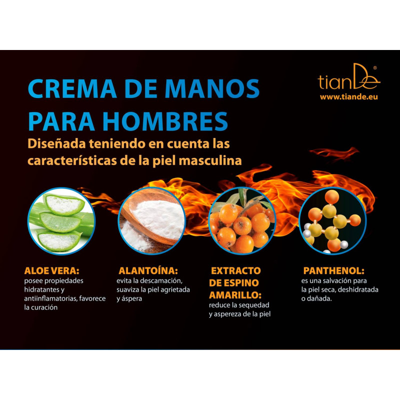 Crema de Manos Terapéutica para Hombres con Áloe vera y Espino Amarillo.