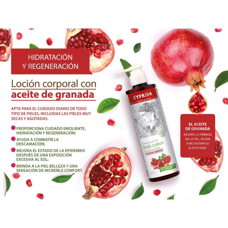 Loción Corporal Cyprida Hidratante y Regeneradora con Aceite de Granada y Cera de abejas.