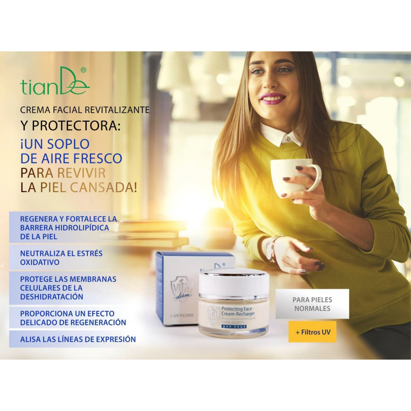 Crema Facial Revitalizante y Protectora con filtros UV y contra Envejecimiento Digital Vita Derm.