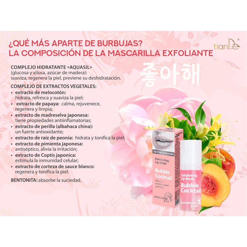 Mascarilla Labial Exfoliante y Rejuvenecedora Cóctel de Espuma.