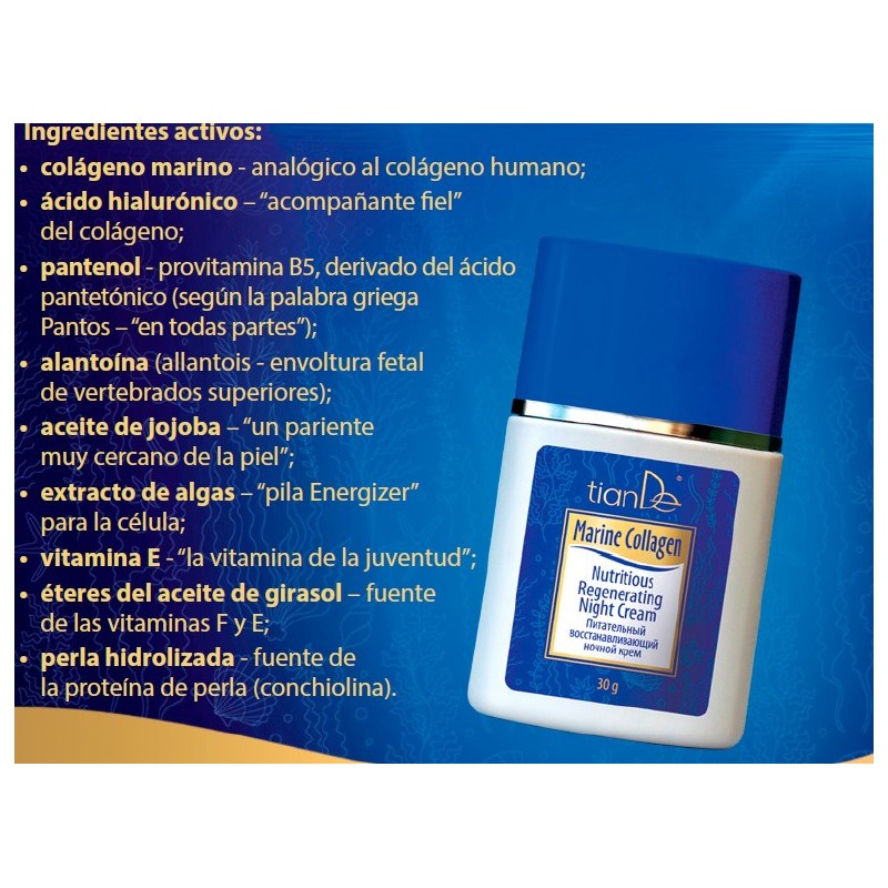 Crema Facial de Noche Nutriva y Regeneradora con Colágeno Marino. 30 g